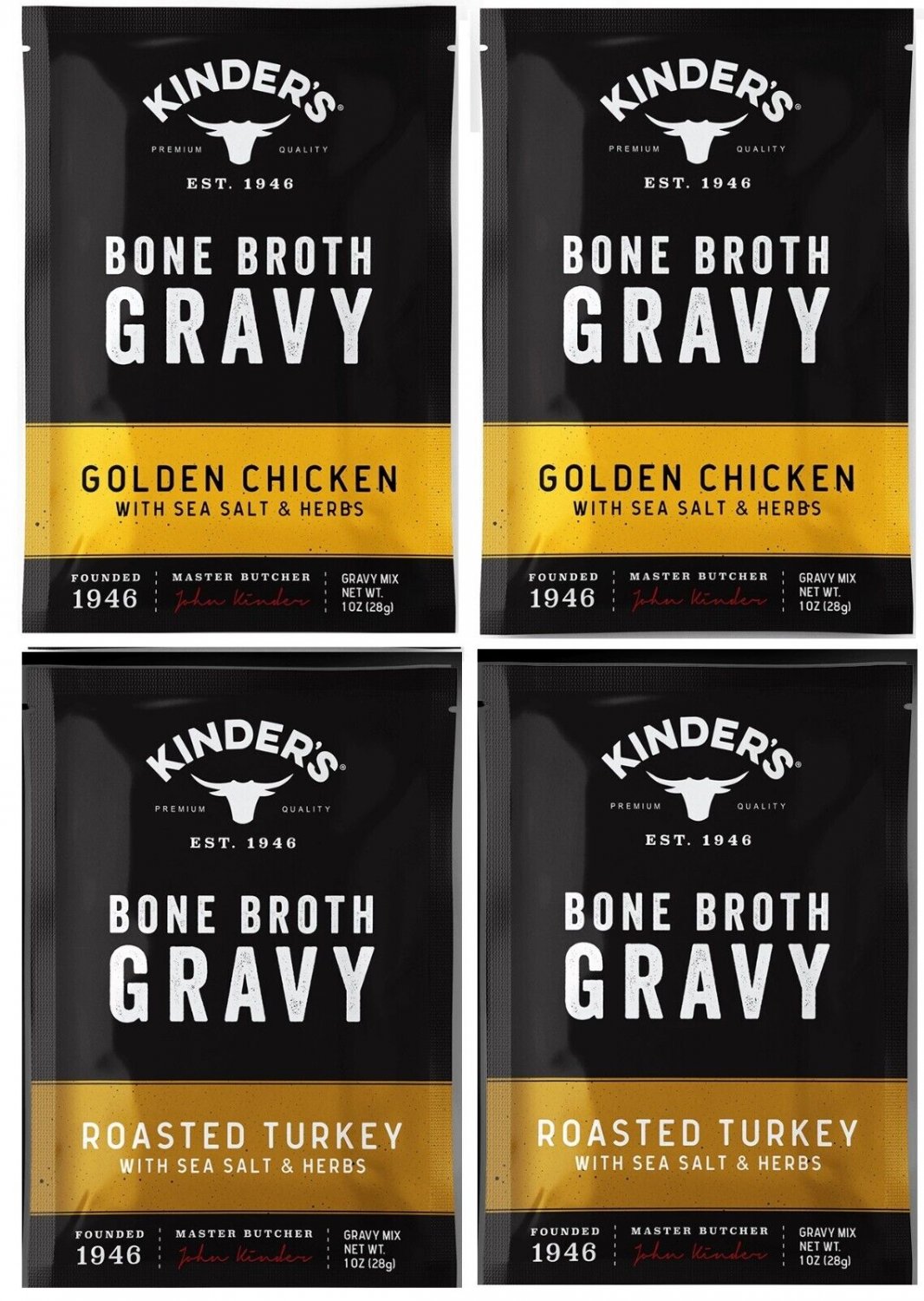 Kinder's Bone Broth Golden 2 CHICKEN & Golden 2 TURKEY Gravy 1oz. (4