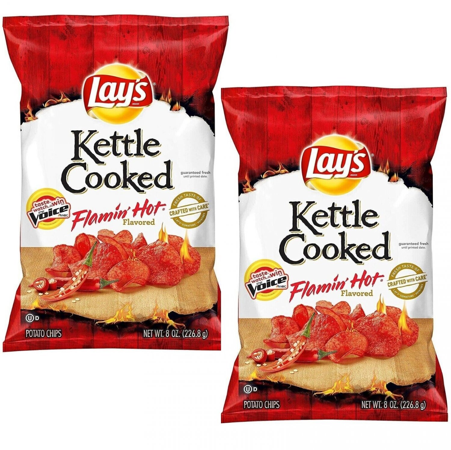 Lay's Kettle Cooked Potato Chips, FLAMIN' HOT, 8oz Bag (Pack of 2)