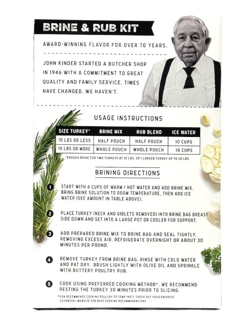 Kinder's Butcher's Organic POULTRY Brine and Rub Kit with Brining Bag