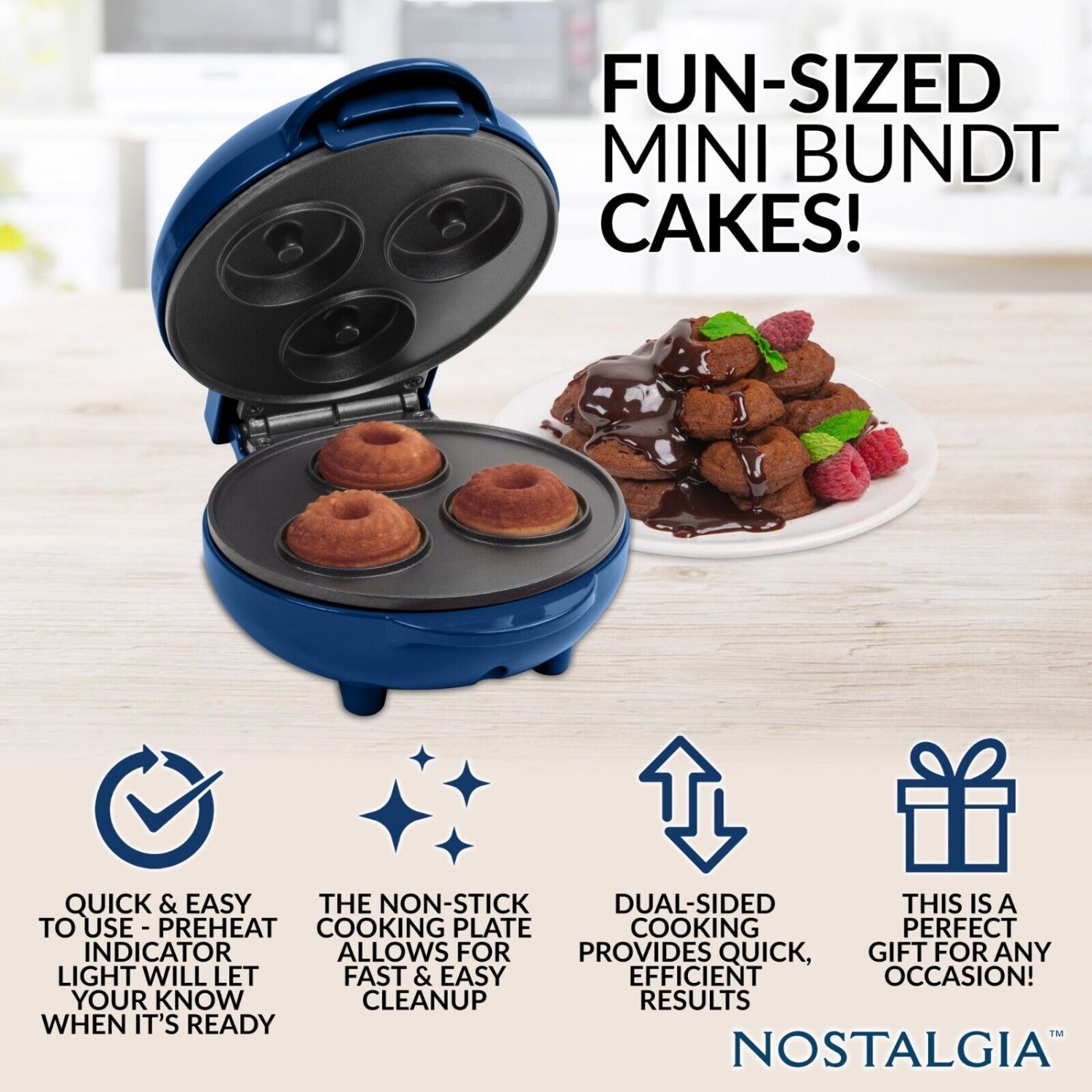 Nostalgia MyMini Lava & Bundt Cake MakerMini Breads Mini Muffins BLUE