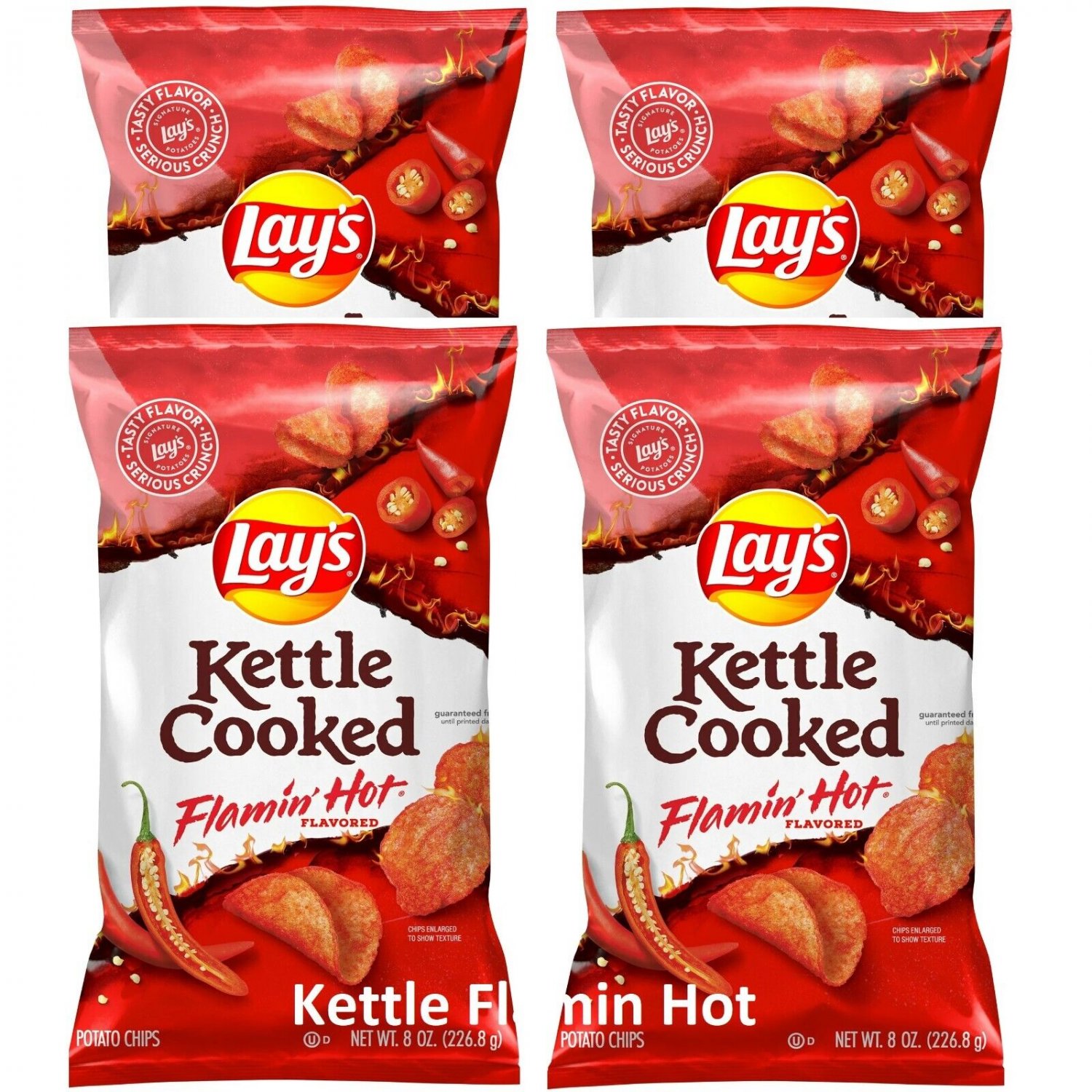 Lay's Kettle Cooked Potato Chips, FLAMIN' HOT, 8oz (4 Bags)