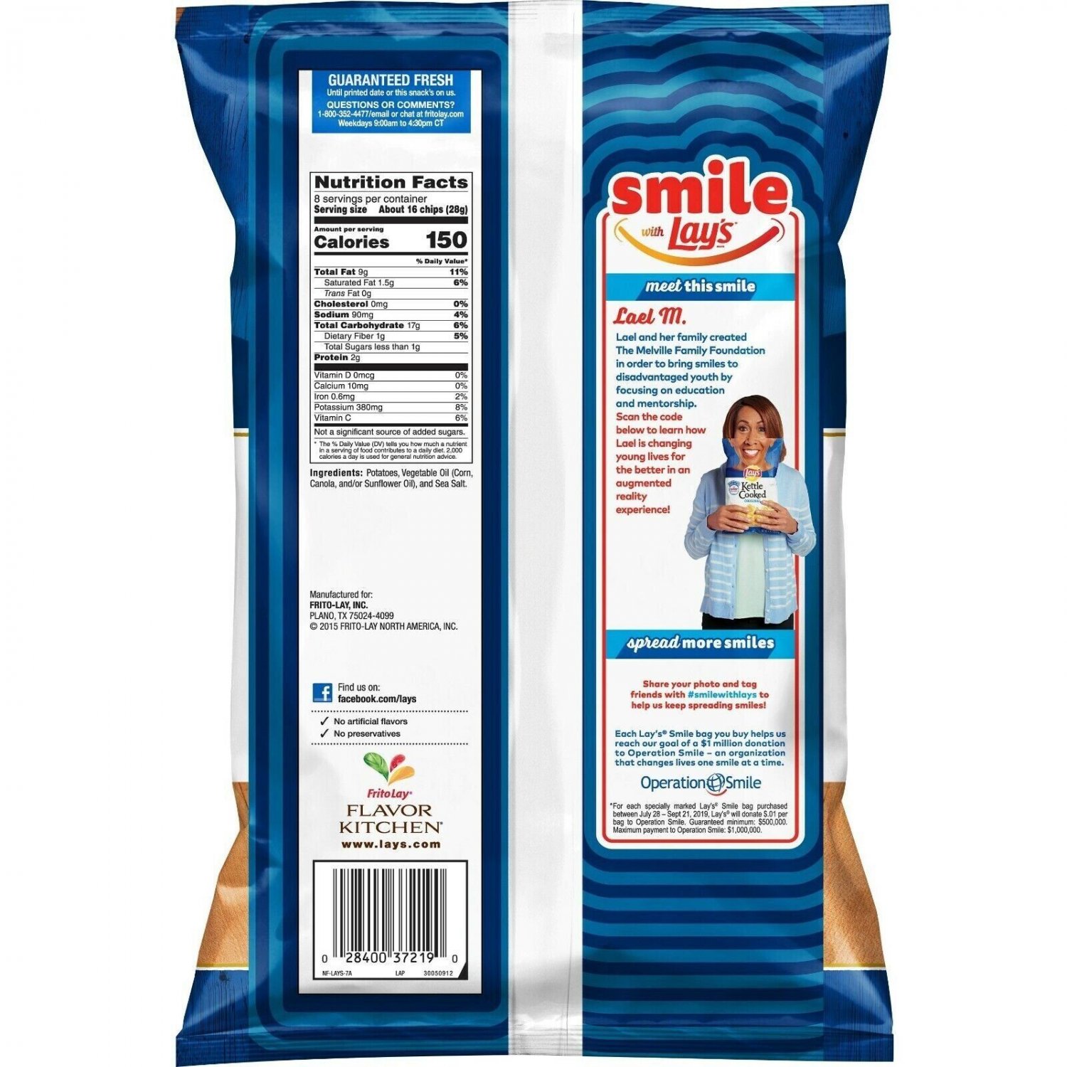 Lay's Kettle Cooked Potato Chips, Original, 8 oz Bag