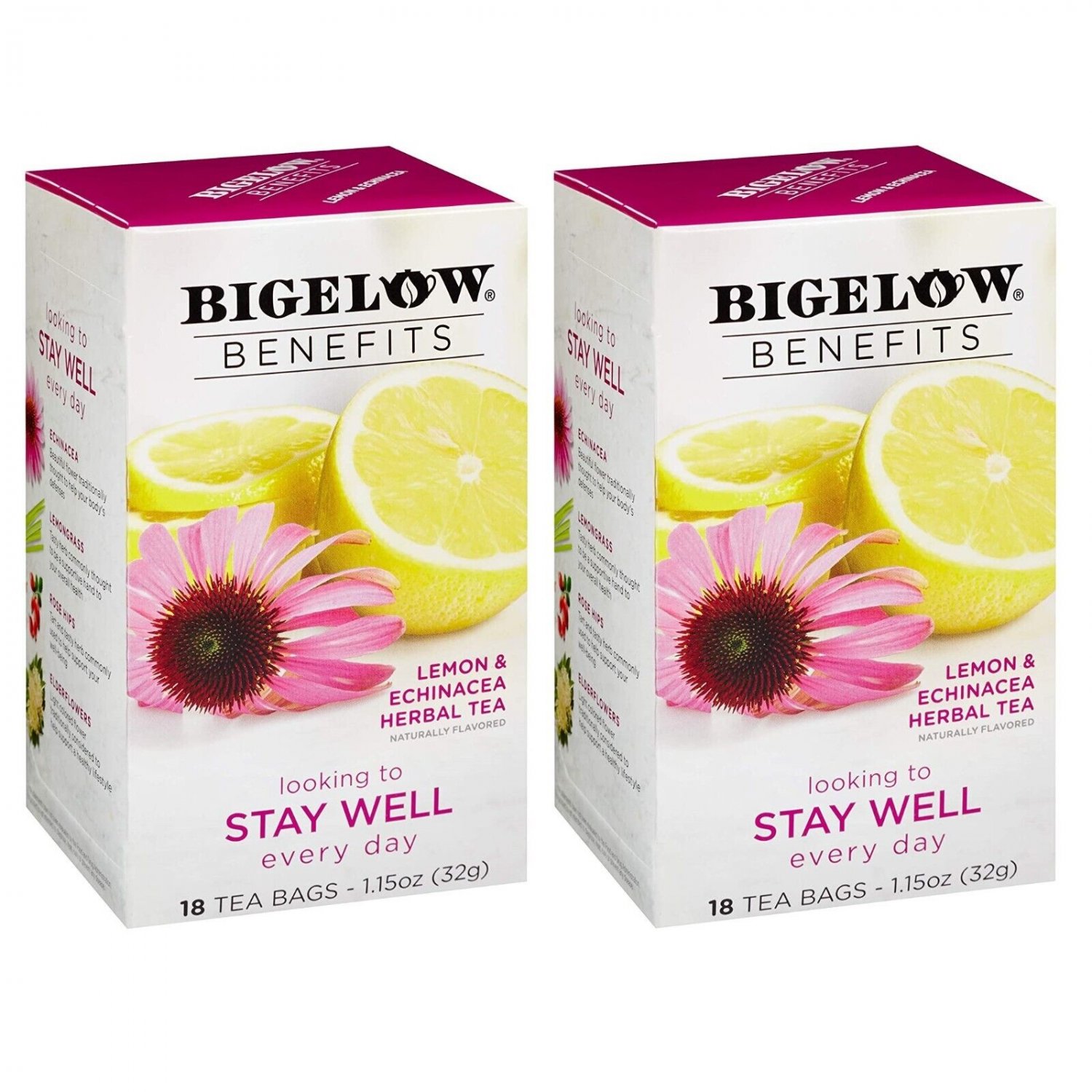 Bigelow Benefits STAY WELL Lemon & Echinacea Herbal Tea Caffeine Free 2