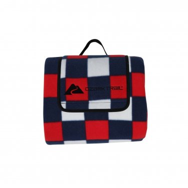 Ozark Trail Water Resistant Plaid-Pattern Fleece Camping Picnic Blanket, Red & B
