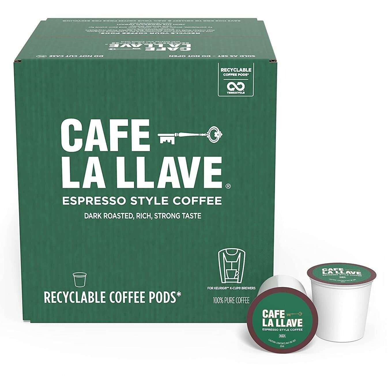 Cafe La Llave Espresso KCup (48 Count) Recyclable SingleServe Coffee
