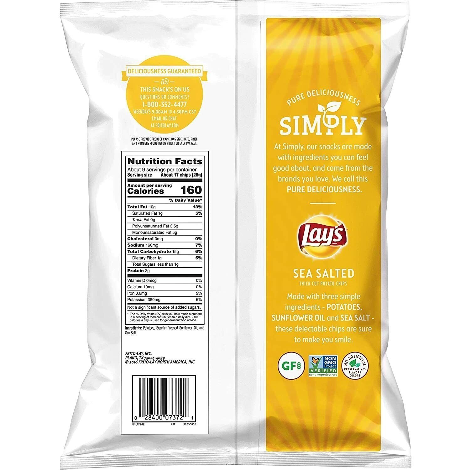 Lay's Simply Sea Salt Flavored Potato Chips Thick Cut 8.5 Oz (Pack of 3)