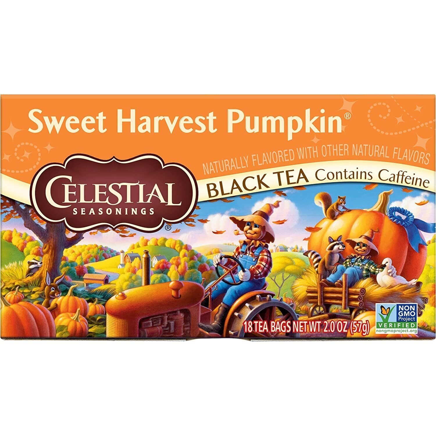 Celestial Seasonings Sweet Harvest PUMPKIN Caffinate Black Tea 18 Ct (6 Boxes)