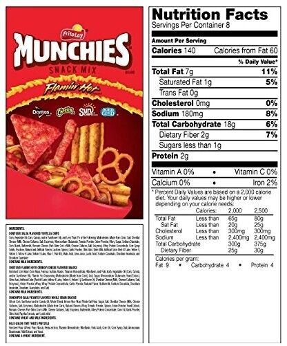 Munchies Flamin Hot Snack Mix Doritos Cheetos Sun Chips Rold Gold 8oz