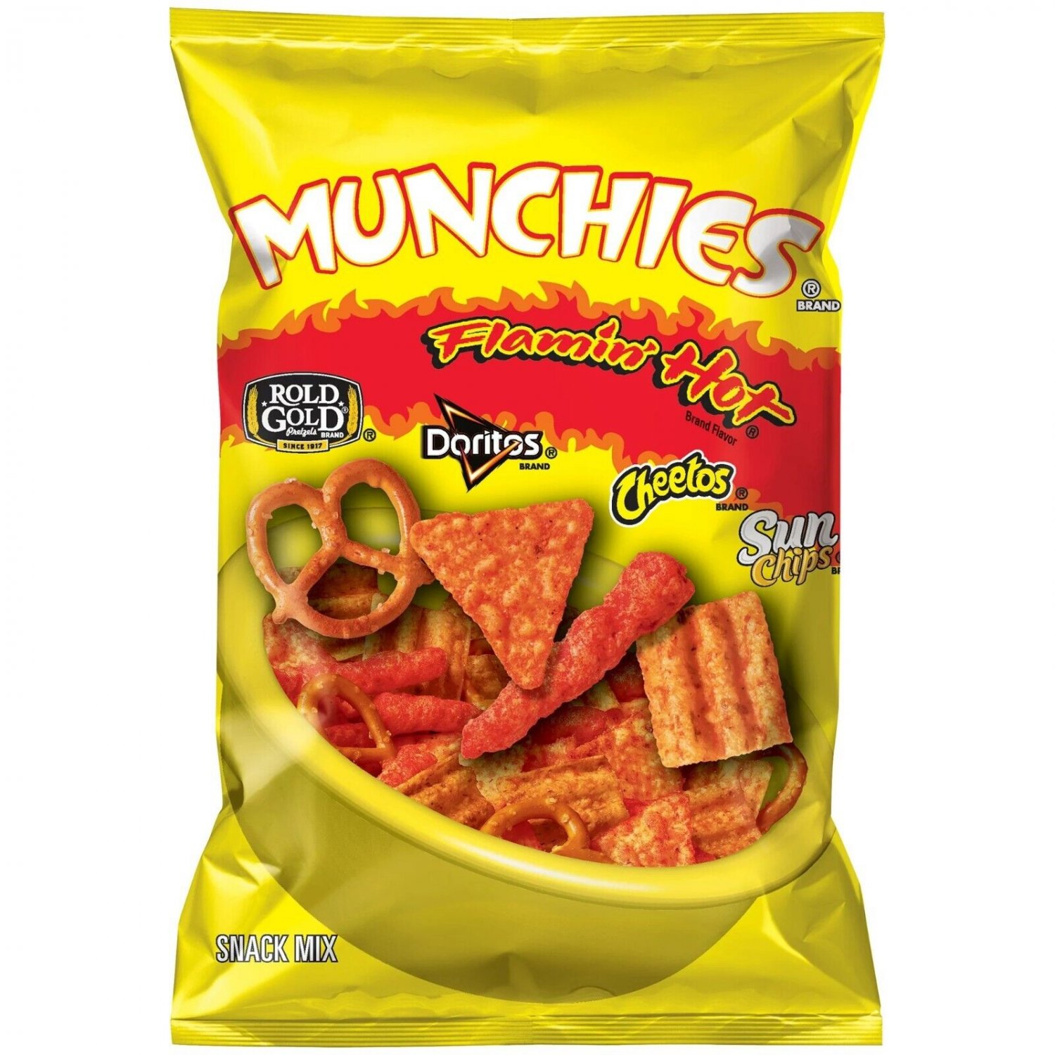 Munchies Flamin Hot Snack Mix Doritos Cheetos Sun Chips Rold Gold 8oz 4 Bags