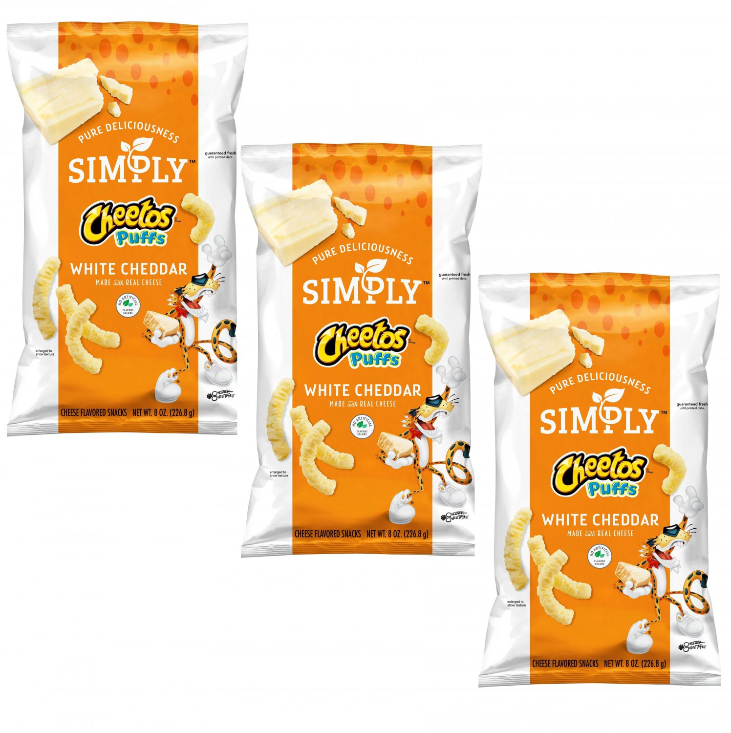 Frito Lay Natural Cheetos White Cheddar Cheese Puffs, 8 Ounce (Pack of 3)