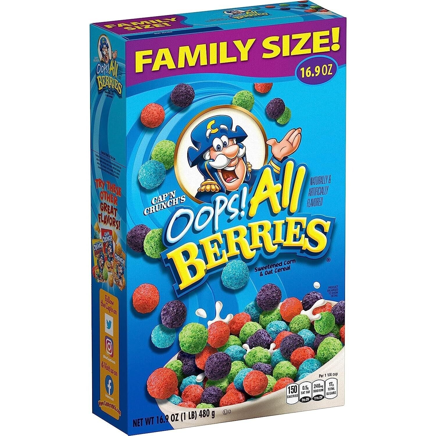 Cap'n Crunch Cereal, Oops All Berries, 16.9oz Box (Pack of 1)