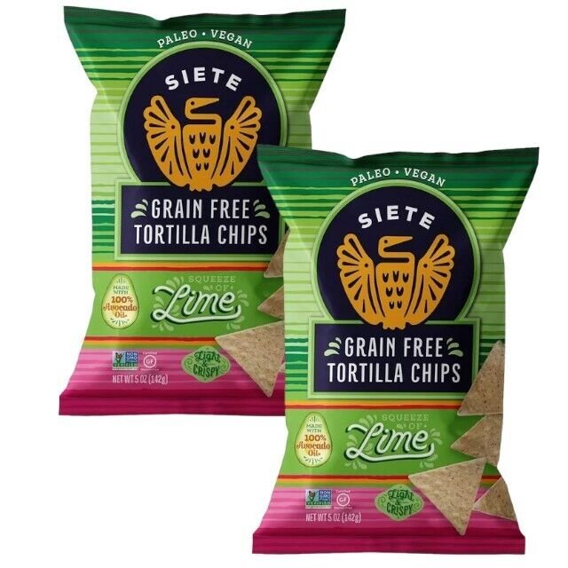 Siete Grain Free Tortilla Chips LIME 5 oz (2 Bags)