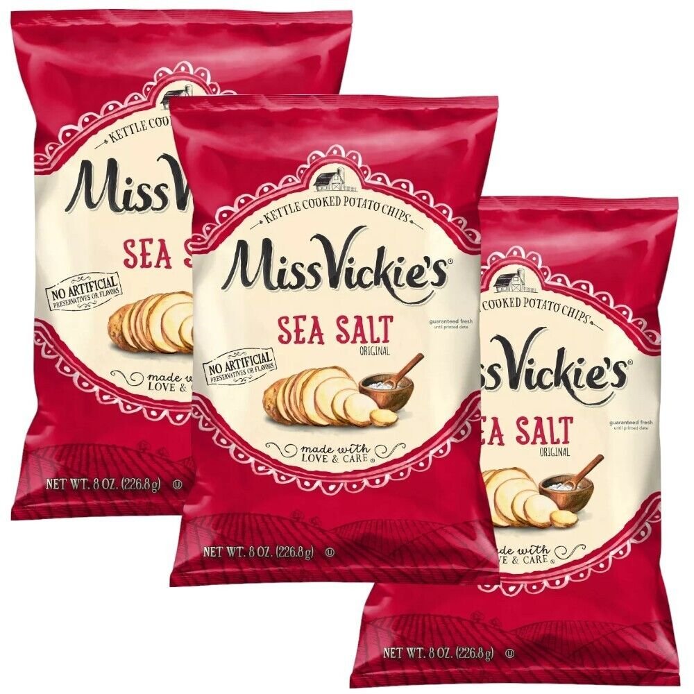 Miss Vickie's SEA SALT Potato Chips Kettle Cooked No Artificial 8.0oz (4 Bags)