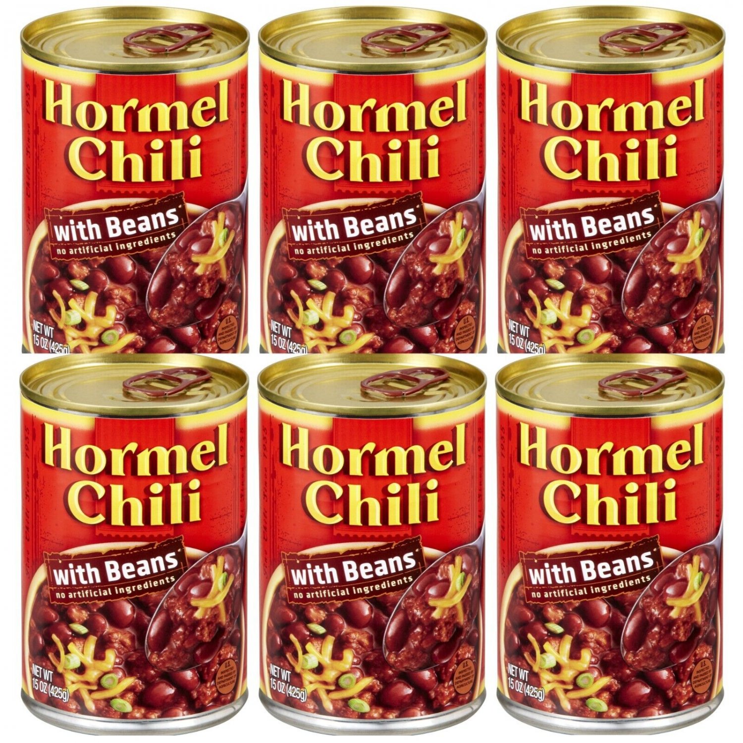 Hormel Chili With Beans 15oz No Artificial (6 Cans)