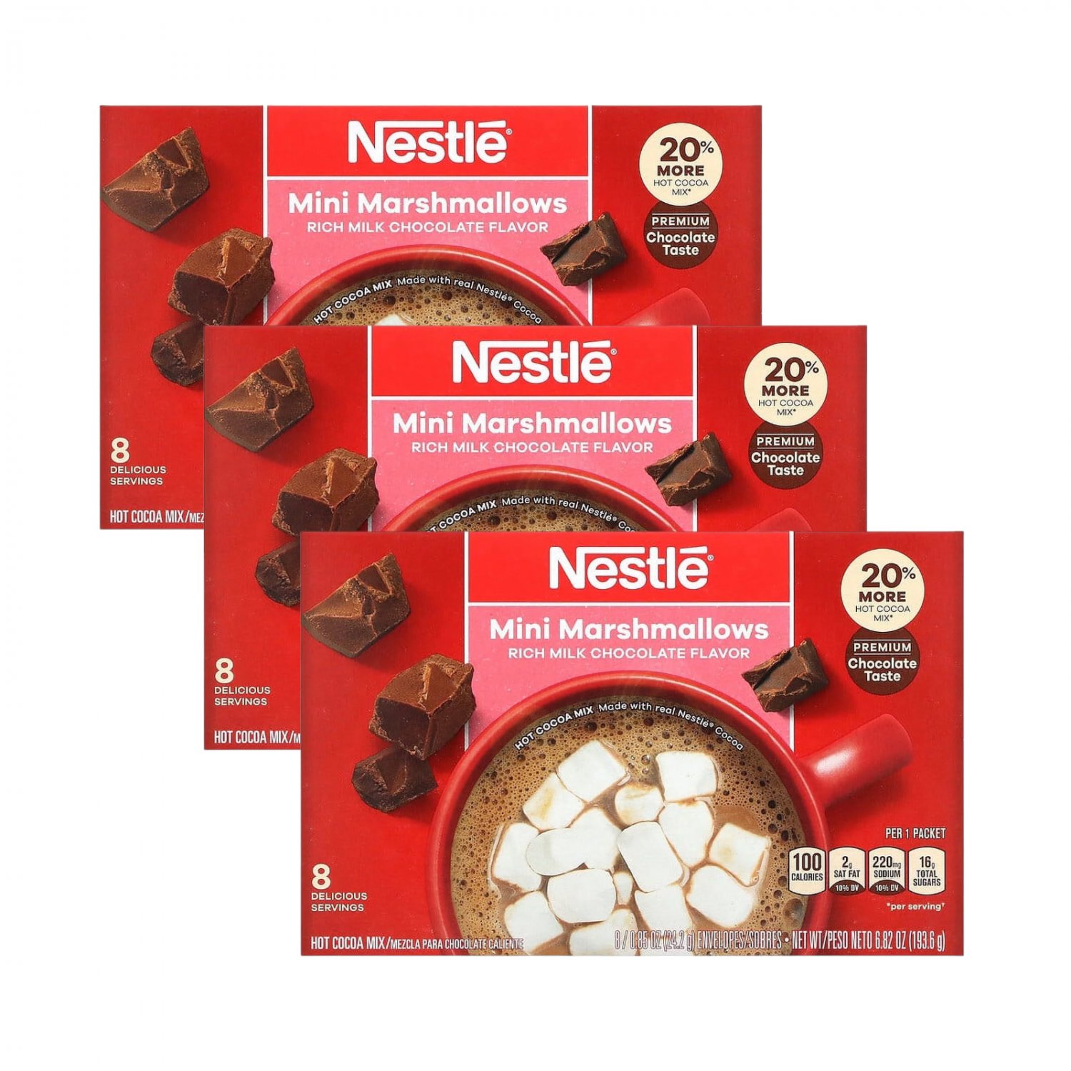 Nestle Rich MILK CHOCOLATE Hot Cocoa Mini Marshmallows Mix 8 Env 3 Pack ...