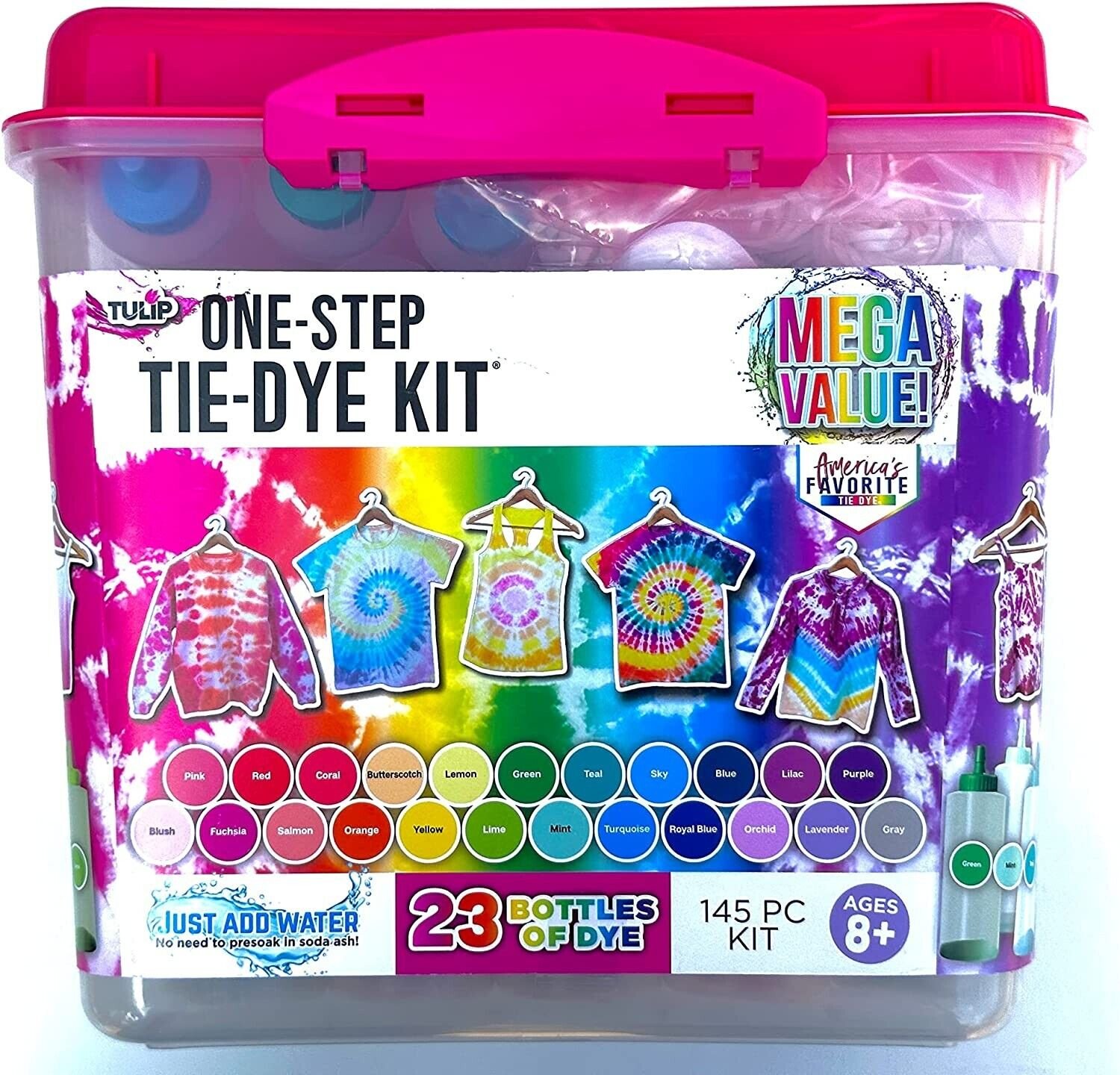 Tulip One-Step Tie-Dye Kit: 10-Color Value Tub Bonus Glitter Fabric ...