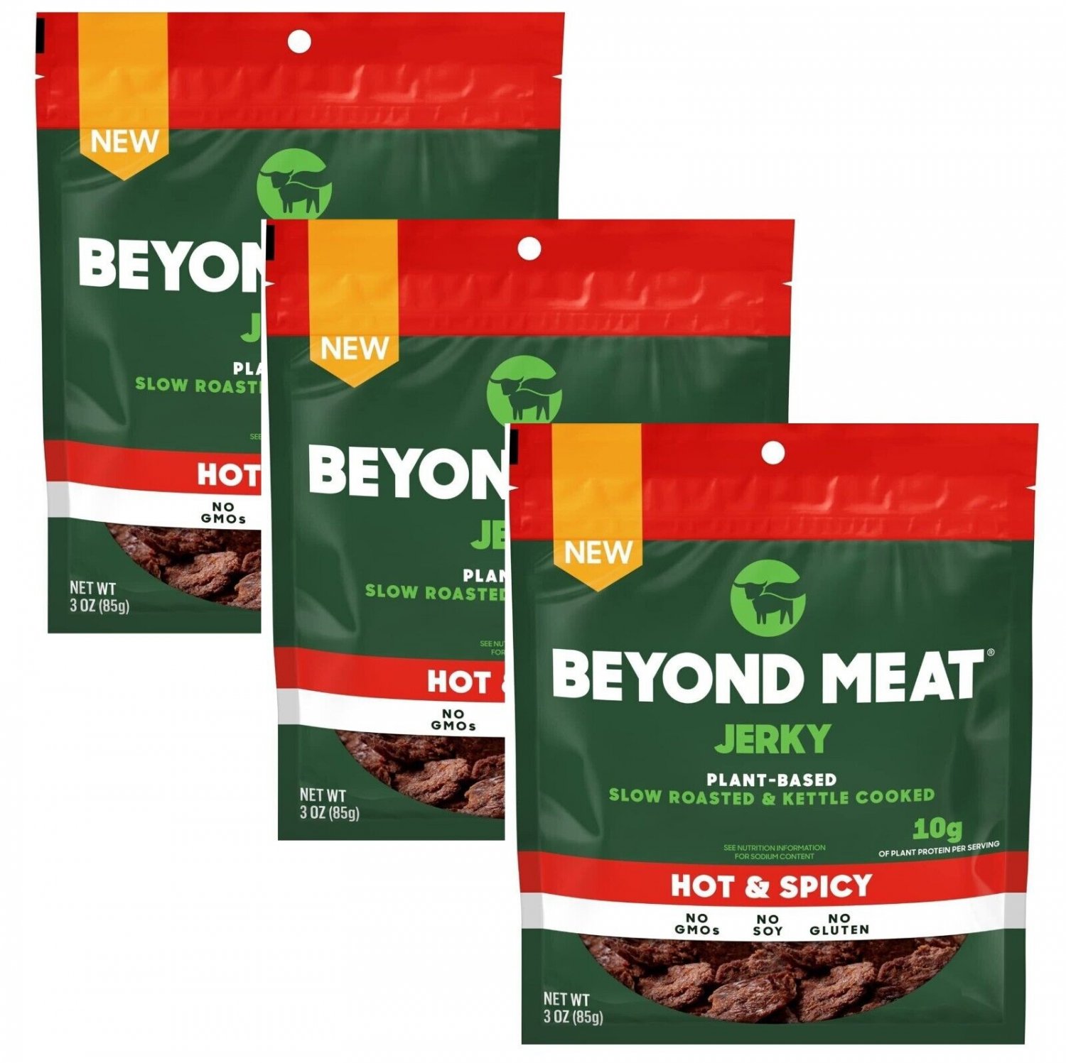 Beyond Meat Plant Based Jerky Hot And Spicy 3oz Slow Roasted 3 Bags