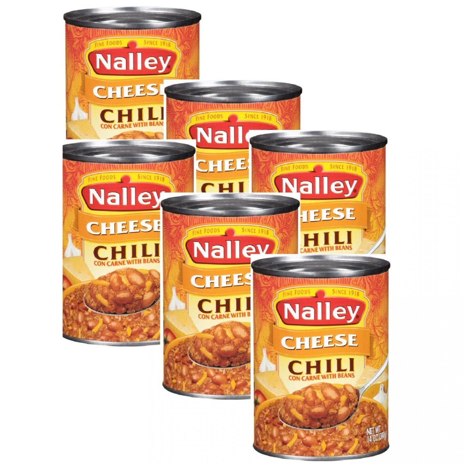 Nalley CHEESE Chili Con Carne w Beans 14Oz. Cans (6 Pack)