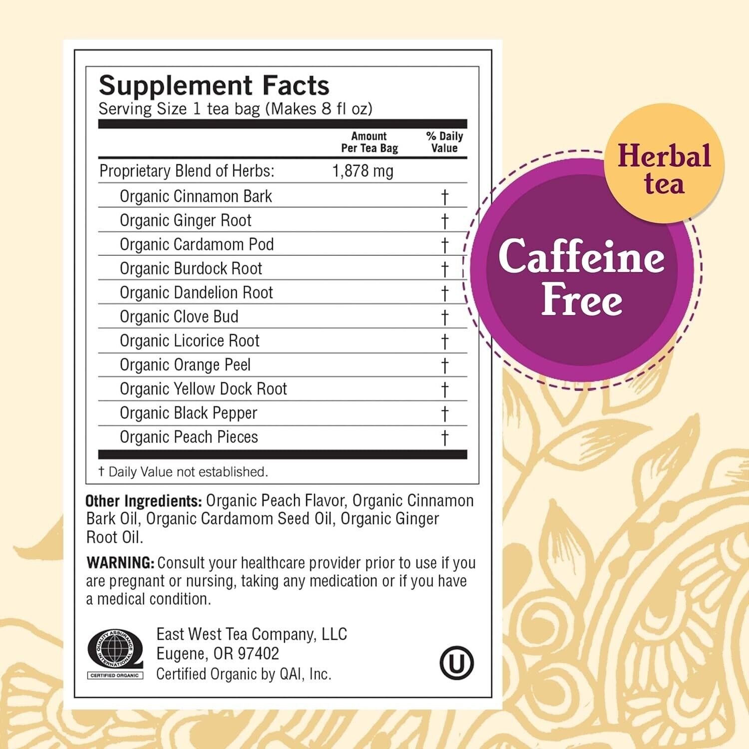 Yogi Tea PEACH DETOX Healthy Cleansing Formula 16 Bags Caffeine Free (2 Boxes)