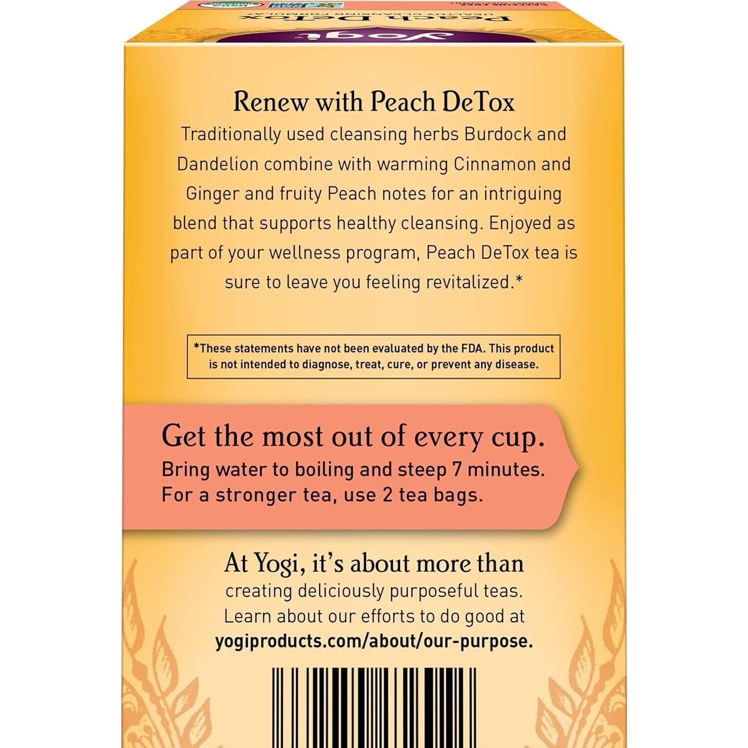 Yogi Tea PEACH DETOX Healthy Cleansing Formula 16 Bags Caffeine Free (2 Boxes)