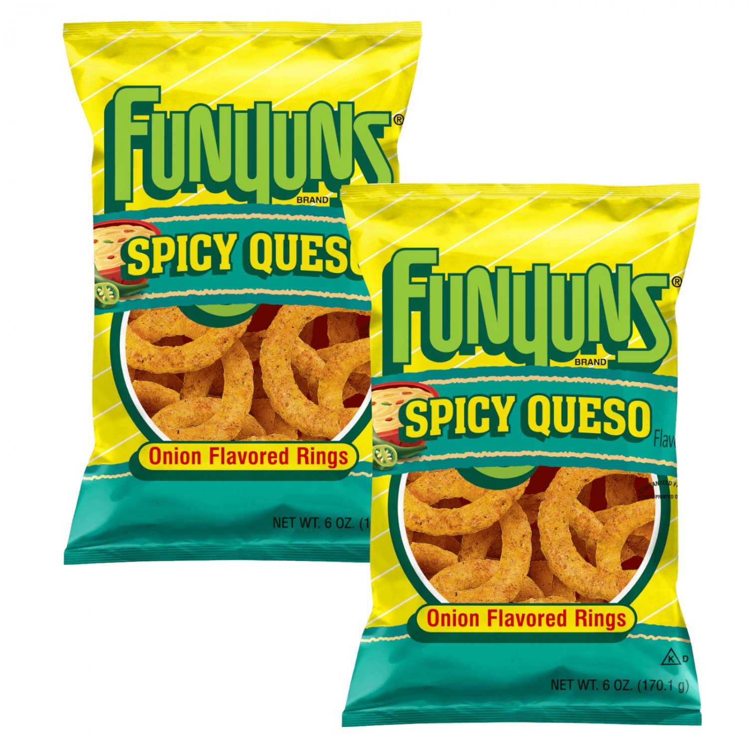 Funyuns SPICY QUESO Onion Flavored Rings Snacks 6 Oz (2 Bags)