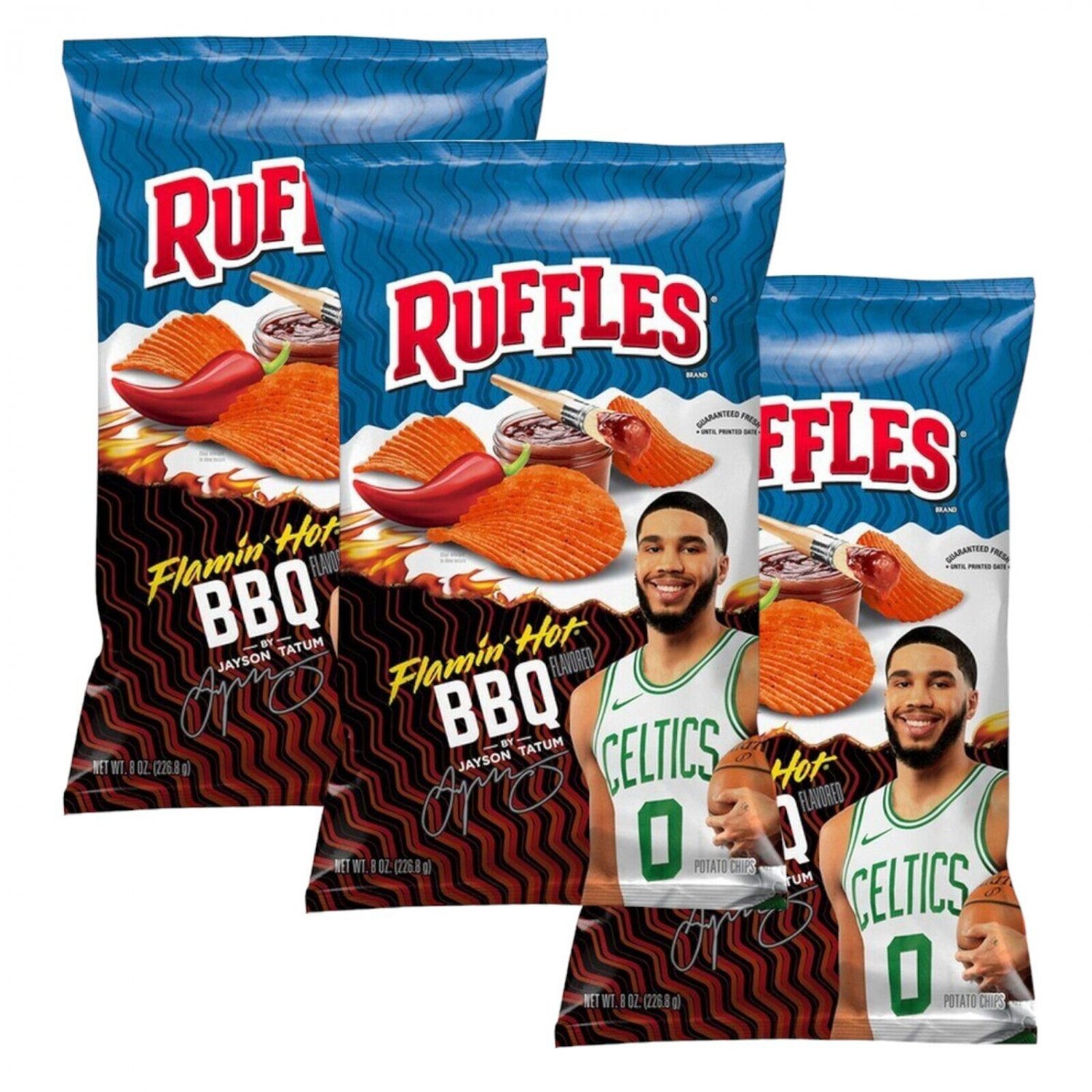 Ruffles FLAMIN' HOT BBQ Potato Chips by Jayson Tatum (3 Bags) FEB 2024