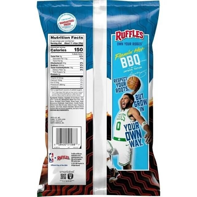 Ruffles FLAMIN' HOT BBQ Potato Chips by Jayson Tatum (3 Bags) FEB 2024