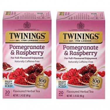 Twinings POMEGRANATE & RASPBERRY Herbal 2 Boxes 20 Individual Wrapped Bags 1.4oz