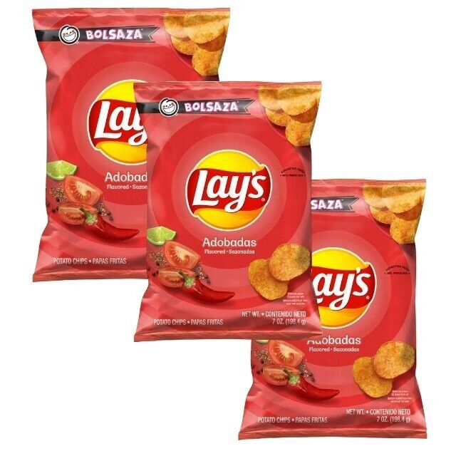 Sabritas Potato Chips ADOBADAS Flavor Snacks 7 oz (3 Bags)