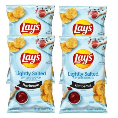 Lay's Potato Chips BARBECUE LIGHTLY SALTED Less Sodium 7.75oz 4 Bags !