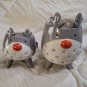 Reindeer Tea Light Candle Holder Ceramic Gray & White Red Nose 5" x 4" x 4"