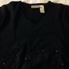 Liz Claiborne Petite Medium Decorative Nights Hand Embroidered Beaded Black Sweater