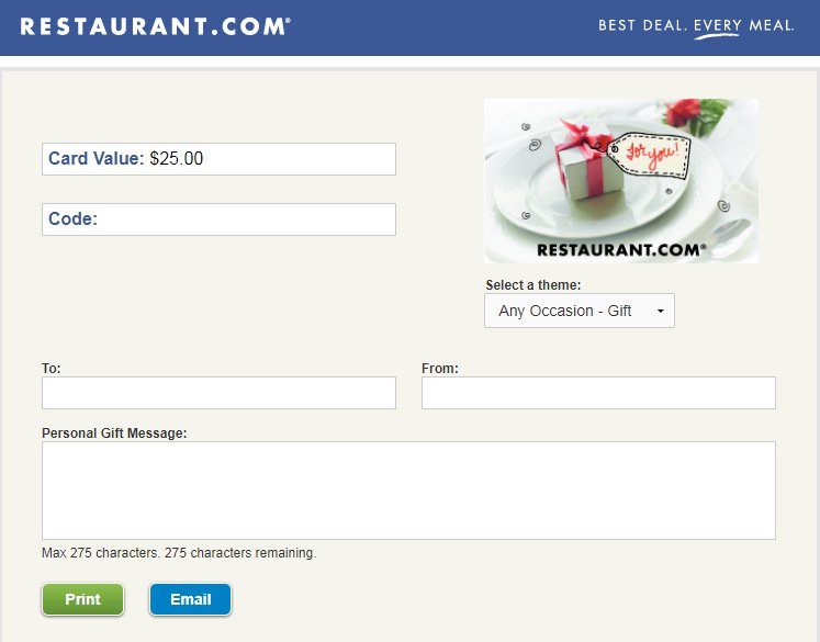 25 Gift Card For Only 20