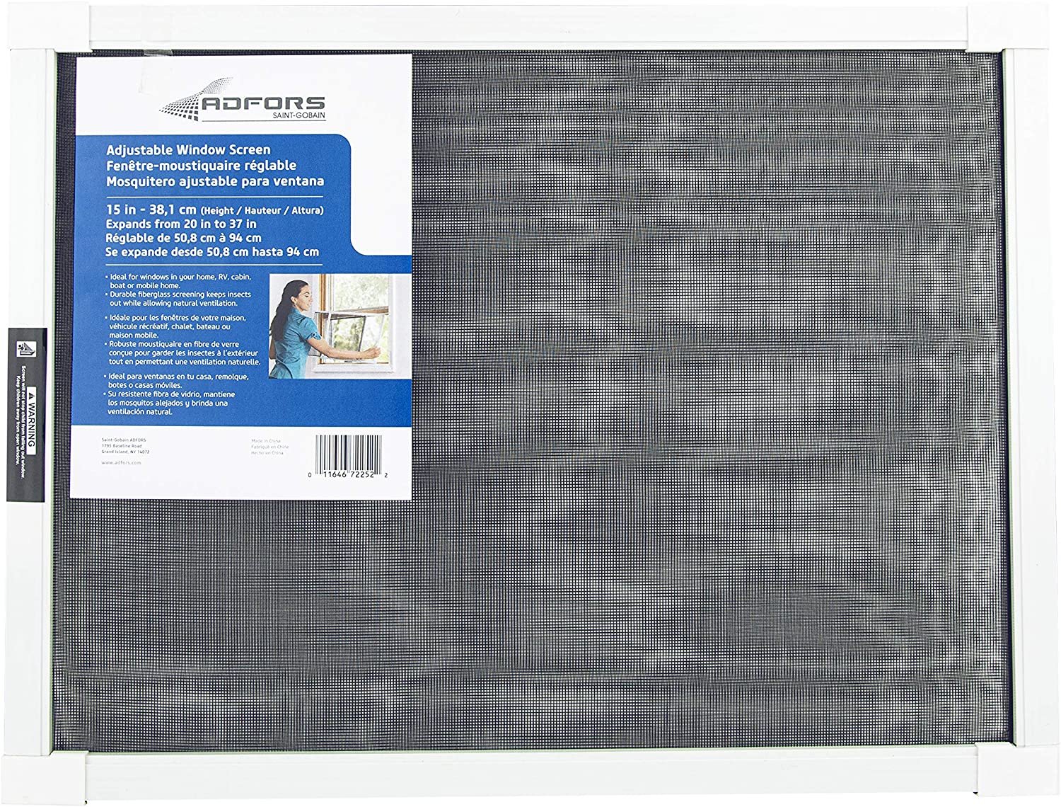 ADFORS Adjustable Screen, 15" x 37", White Frame & Charcoal Screen Color