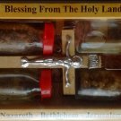 Blessing From the Holy Land 4 Bottle Set with Olive Wood Cross Gift Collectible