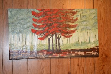 Red tree oil painting