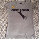 Fast Food Cat And Bird Gray TShirt Tee Extra Small XS