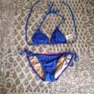 Old Navy Retro Purple Blue Stripe Triangle Halter And Side Tie Bikini Set XS