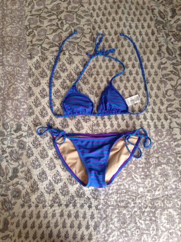 Old Navy Retro Purple Blue Stripe Triangle Halter And Side Tie Bikini Set XS