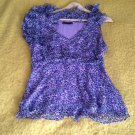 Purple Floral BCBG Max Azria Asymmetrical Sleeveless Chiffon Top Size Large L