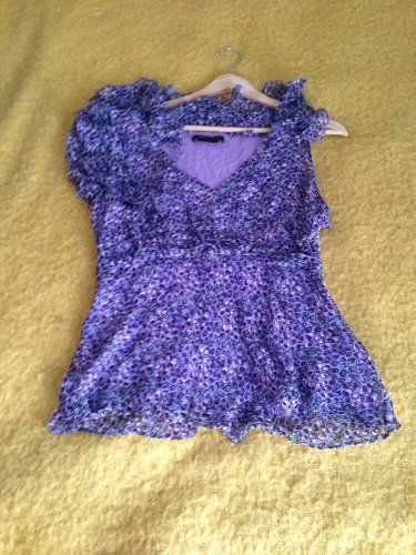 Purple Floral BCBG Max Azria Asymmetrical Sleeveless Chiffon Top Size Large L