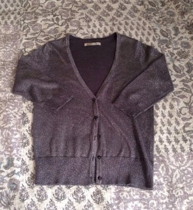 Old Navy Gray Metallic Sweater Cardigan Three Quarter Sleeves XS