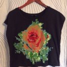 Truly Madly Deeply Black Digital Rose Oversize Tshirt Small S