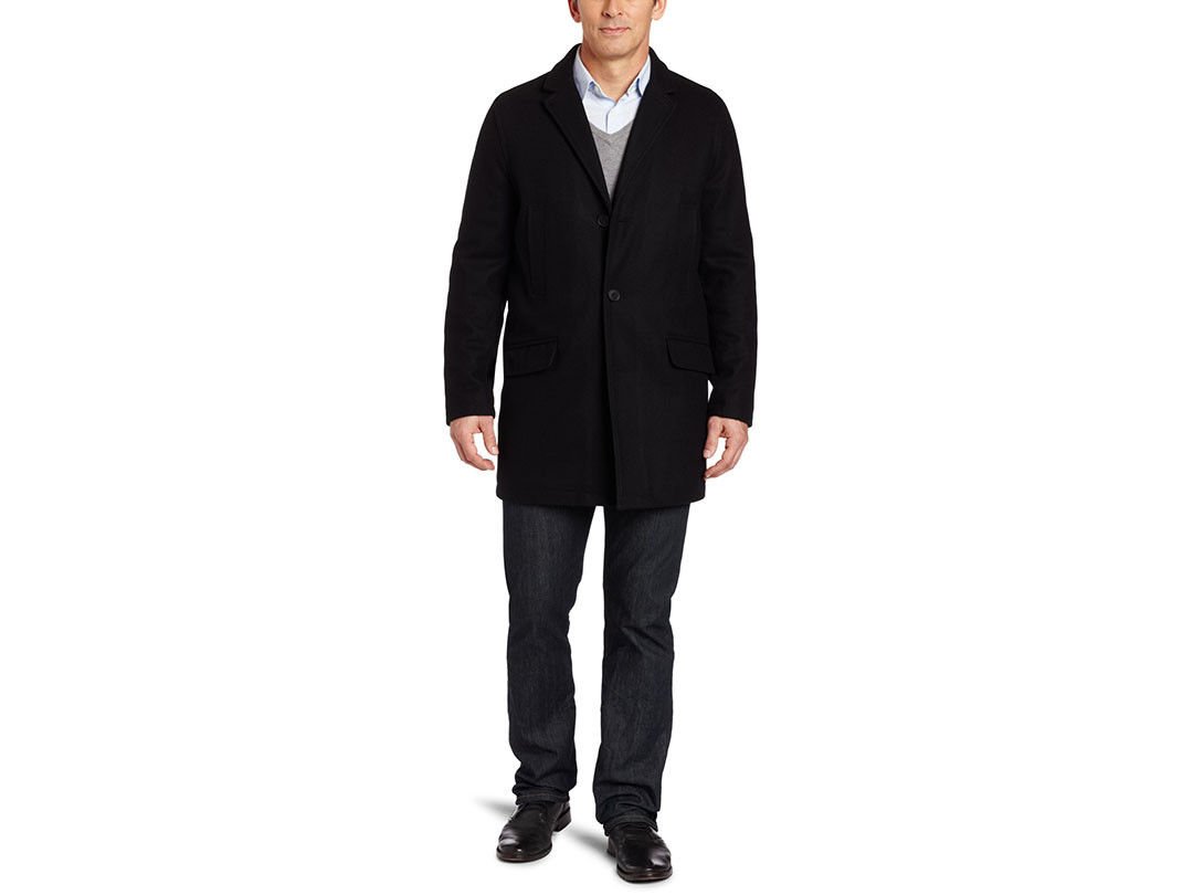 Tommy Hilfiger Men's Melton Top Coat Black Wool Blend Jacket/Overcoat ...