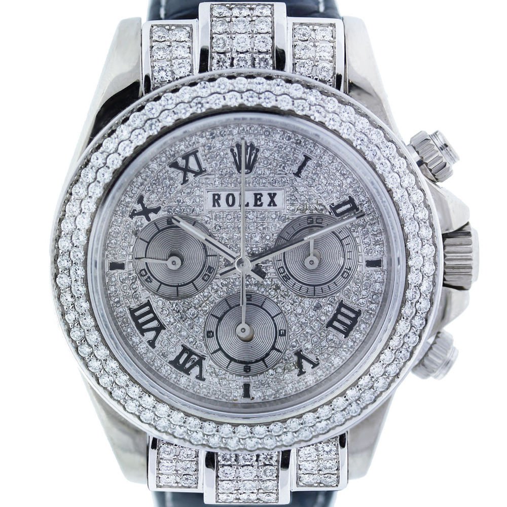 Rolex Daytona 16519 18k White Gold Diamond Pave Dial & Bezel Ladies Watch