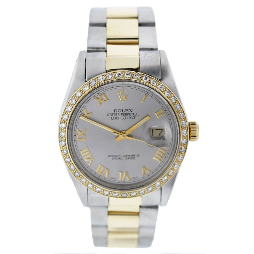 Rolex DateJust 16013 Diamond Bezel Silver Roman Dial Two Tone Watch