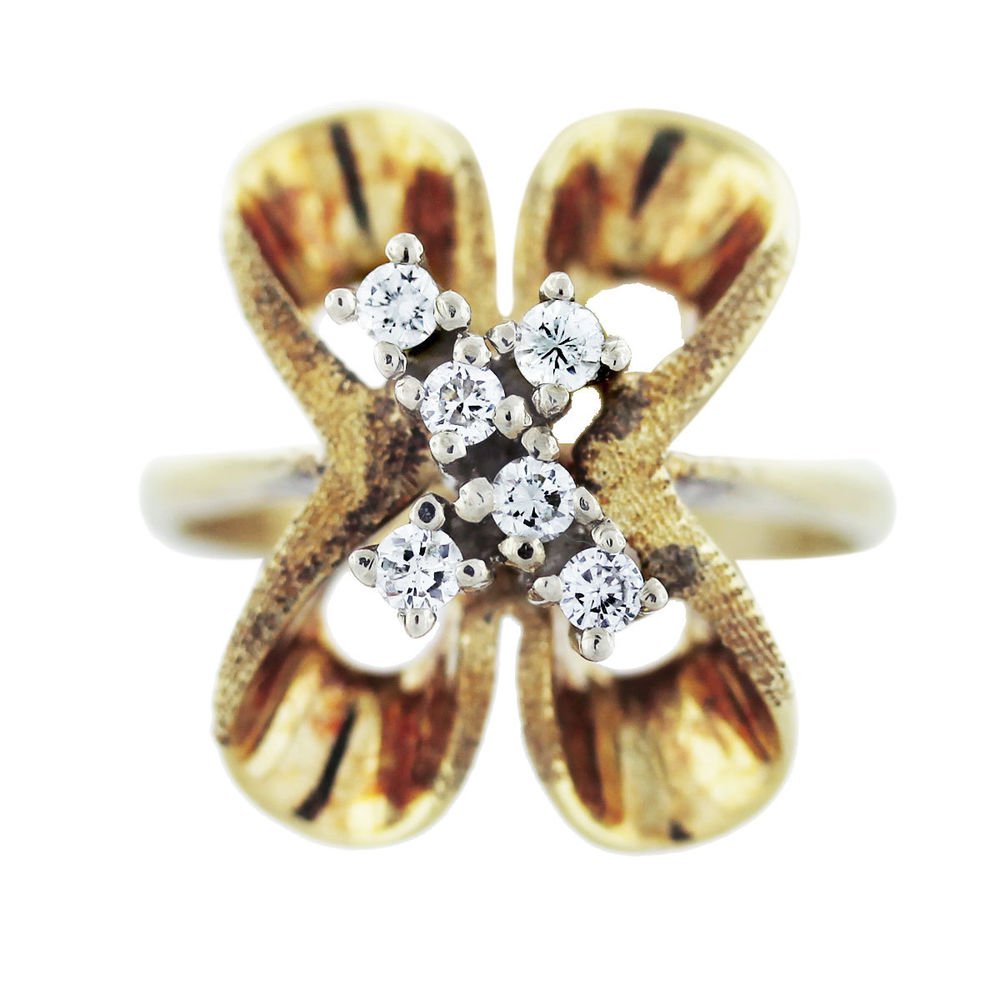 14K Yellow Gold Diamond X Ring