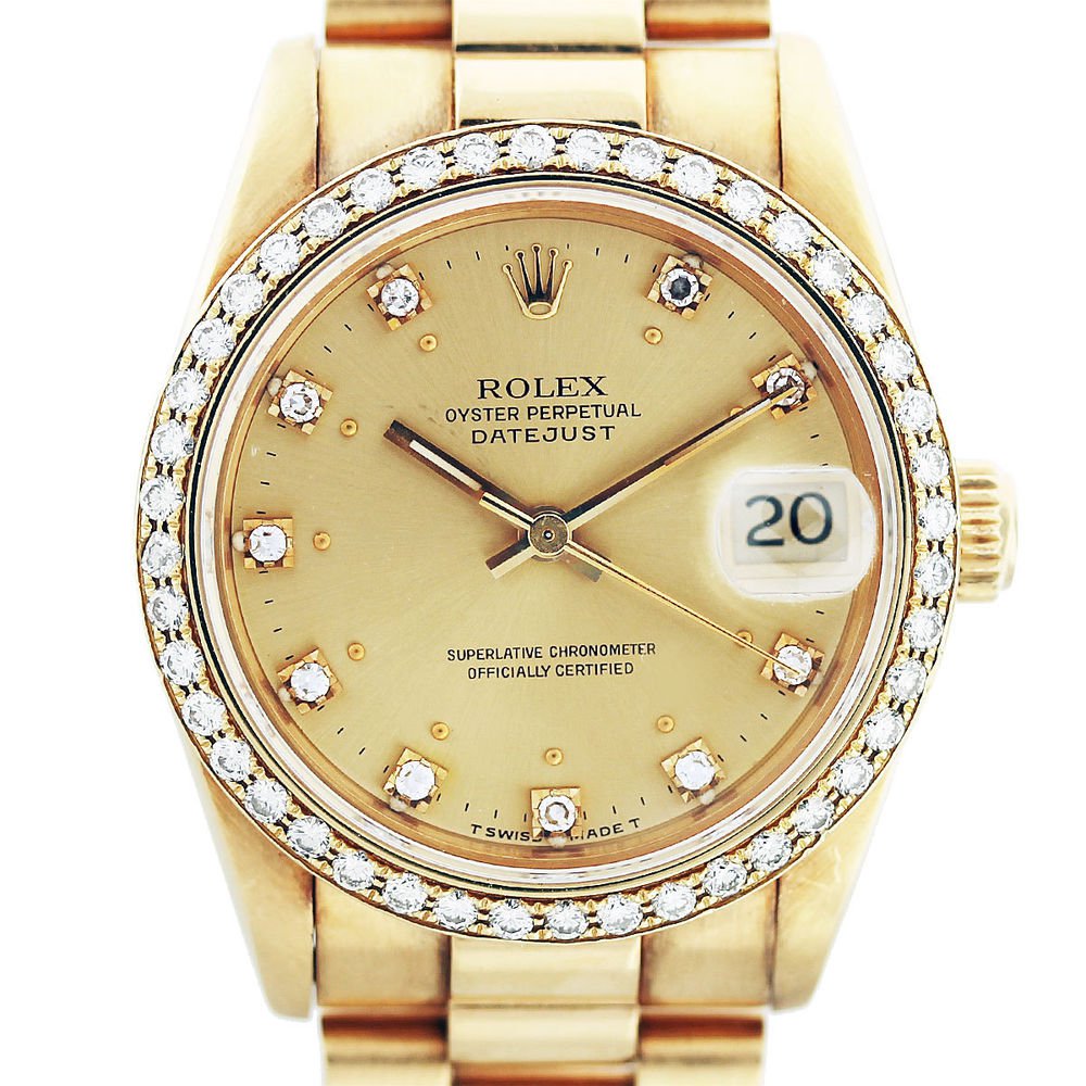 Rolex Datejust Midsize 68278 Presidential Diamond Bezel Watch