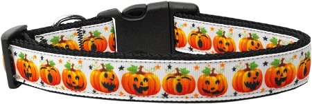 NEW PUMPKIN FACES WHITE Size Large (18" - 26") Halloween Soft Dog Collar Halloween