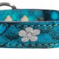 Fancy LEATHER FLOWER CHARMS DOG COLLAR - SIZES SMALL 12(8" - 10")
